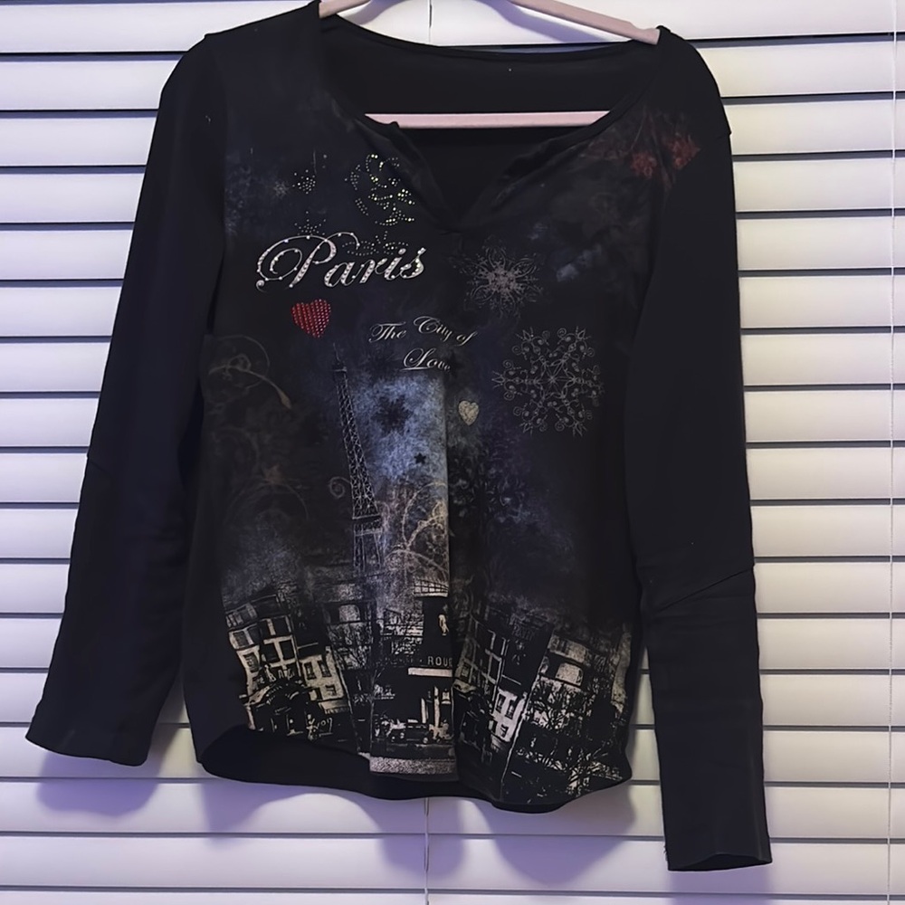 Elegant Black Paris Print Women's Top